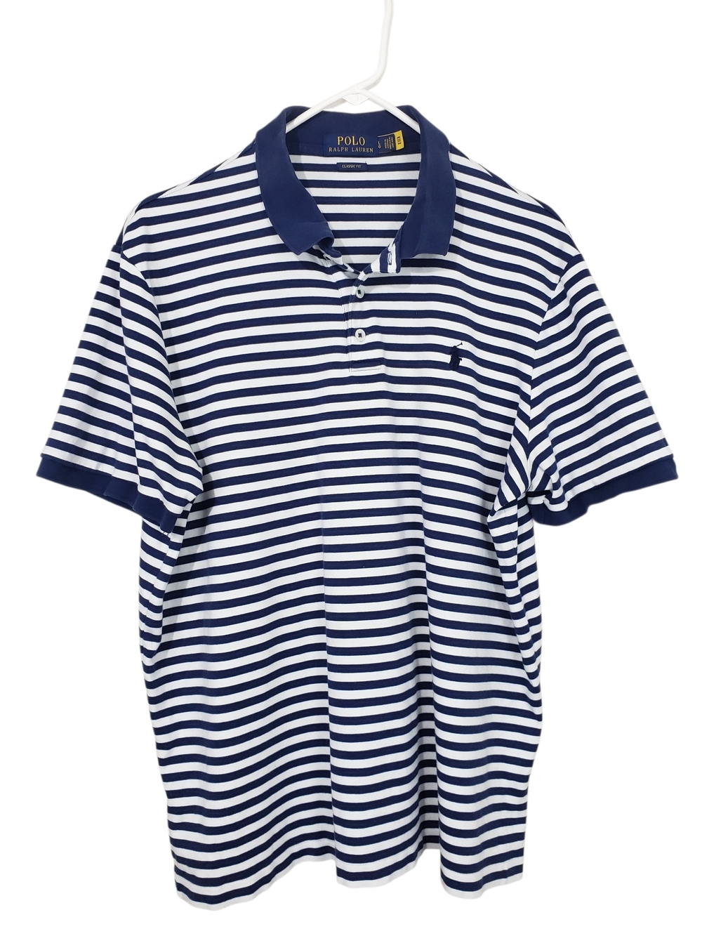 Polo Ralph Lauren Men's Striped Polo Shirt Navy Blue White Short Sleeve Large